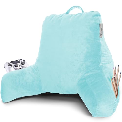 Clara Clark Reading Pillow with Shredded Memory Foam for Sitting Up in Bed and Couch, Back and Arms Adjustable Support for Adults & Teens Backrest Pillows for Reading, with Washable Cover Light Blue