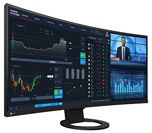 Image of EIZO FlexScan EV3895 Monitor for PC 37.5 Inch Curved Ultrawide UWQHD+ (3840x1600) IPS Display with USB-C (85W), Built-in LAN, KVM Switch, Eye Care, Ergonomic Stand for Office, Trading & Home Use