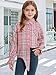 Girls Long Sleeve Flannel Plaid Shirt Casual Button Down Shirts Tie Front Collared Blouse Tops Pink