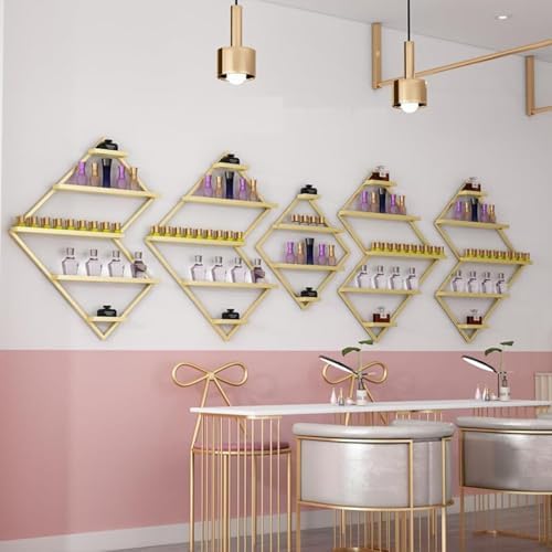 Gold Wall Mounted Nail Polish Storage Rack - 5-Piece Set for Nail Supplies & Perfume - Stylish Hanging Organizer for Beauty & Nail Shops - Space-Saving Display Solution