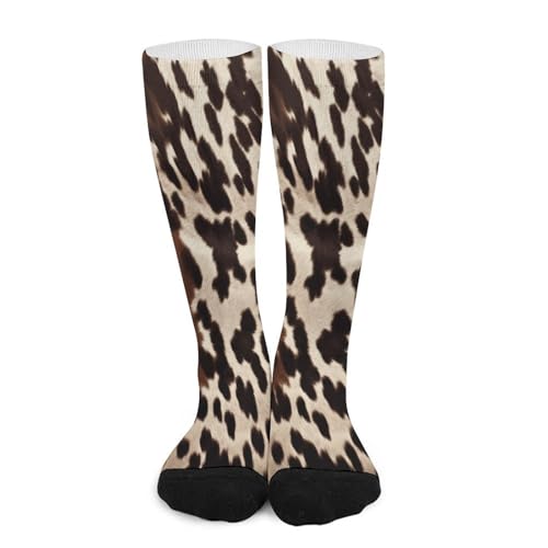 FekiLoot Brown Cowhide Compression Socks Cozy Soft Support Socks Fashion Breathable Knee High Tube Socks for Adult