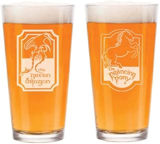 MIP 16 oz Beer Pint Glass Gift Set Of 2 The Prancing Pony and The Green Dragon