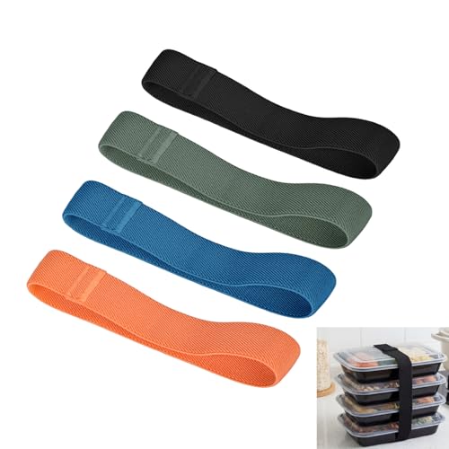 ZWWOGE 4 Elastische Bento Box Gurte für Lunchboxen (Orange, Blau, Schwarz, Grün) - Praktischer Befestigungsgurt für Kinder, Schule, Büro & Picknick - Hält die Brotdose sicher verschlossen