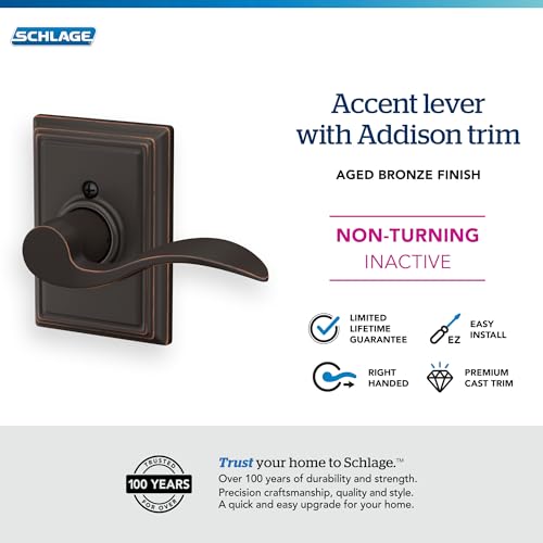 Image of SCHLAGE Accent Lever with Addison Trim Non-Turning Lock in Aged Bronze - Right Handed - F170 ACC 716 ADD RH