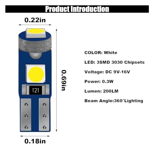 Image of GLSOWEE T5 LED Bulbs, 74 73 37 2721 LED Bulb 12 Volt Replacement, White | 3030 SMD Bright Canbus Error-Free, Fit for Auto Car Gauge Cluster Dashboard Light Bulb Instrument Panel Indicator Lights Lamp