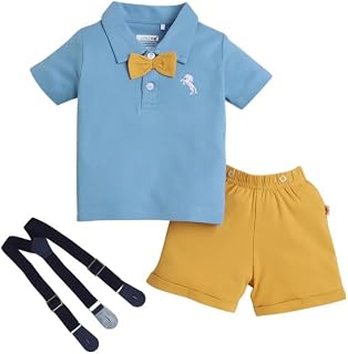BUMZEE Boy's Cotton Printed Half Sleeves T-Shirt & Short Set With Bow Suspender Price In India