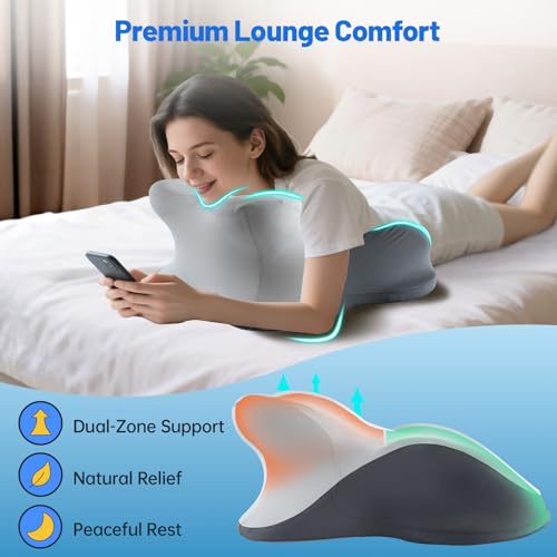 Image of MOONYOOY Ergonomic Zoned Memory Foam Wedge Pillow for Bed, Prone Sleeping & Reading Cushion with Smooth Unibody Gentle Incline, Targeted Support for Stomach Sleepers & Back Pain Relief, Washable Cover