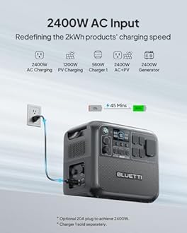 BLUETTI AC200L Portable Power Station & Charger 1 (Ships Separately), 2048Wh LFP Backup, 560W DC-DC Alternator Charger, 3.6H Full Charge via Car, Perfect for Road Trips, RVs, Power Outages