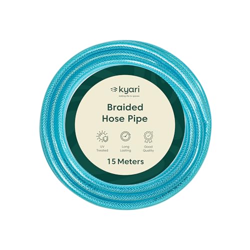 Image of Kyari Garden Hose Pipe Braided 15 Meter 0.5 Inch Without Clamps - Heavy-Duty Flexible PVC Water Pipe for Home Garden, Plants, Car Wash, Cooler Filling, Balcony & Outdoor Use