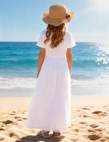 Image of Arshiner Girls Maxi Dress Long /Short Sleeve Casual Holiday Dress with Pockets for 5-13 Years