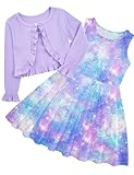 Toddler Girl Dress 3T 4T Purple Galaxy Dresses for Girls Long Sleeve Cardigan Set Kids Casual Fall Sundress 2 Piece Outfits for Wedding School Birthday Gift Size 3 4
