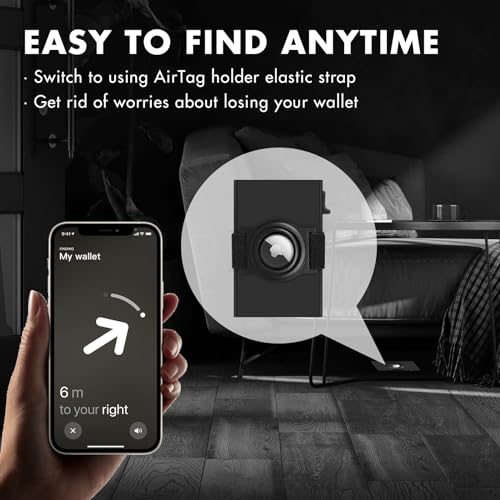 UpLook RFID Blocking AirTag Wallet for Men - Slim Minimalist Design, Holds 12+ Cards & Cash, Quick Access Metal Wallet with Elastic Money Strap & Detachable Air Tag Case (Popular Black)3