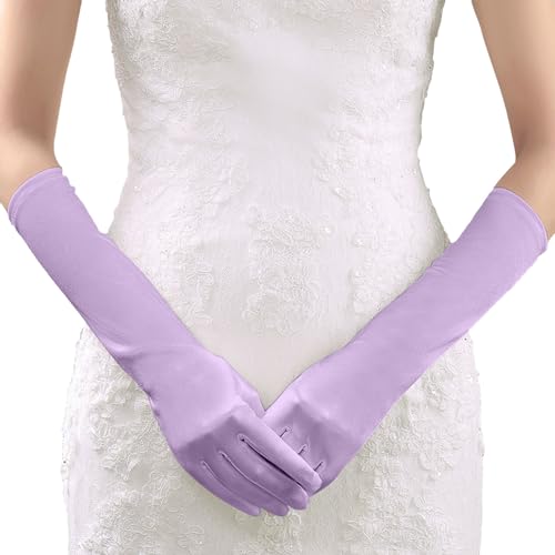 Women Solid Color Satin Wedding Party Wedding Gloves Carnival Party Gloves Women Gloves (07-Light Blue, One Size)