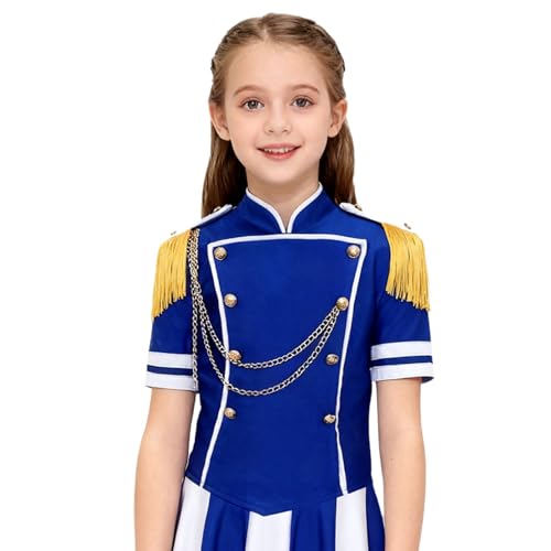 Runhomal Trajes Espectáculos Altos Jefe de Equipo Tambor Chica Niño T - Camisetas Color Espelta Chaleco Manga Corta Navidad Halloween 5-16 Años, azul real, 13-14 Años
