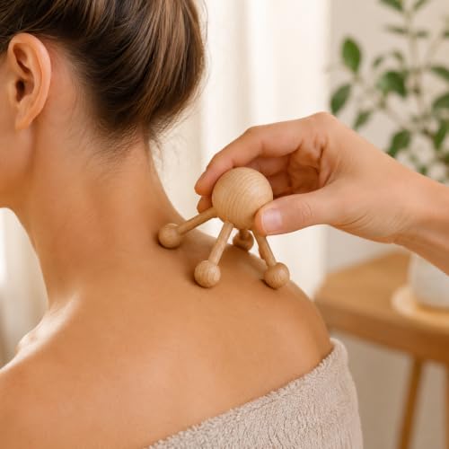 Foto von HOFMEISTER® Massagespinne Holz – Massagegerät aus Buche mit 4 Beinen für Nacken, Schultern und Kopfhaut, ohne Strom, 8,8 x 11,9 x 11,9 cm, Handarbeit (1 Stück)