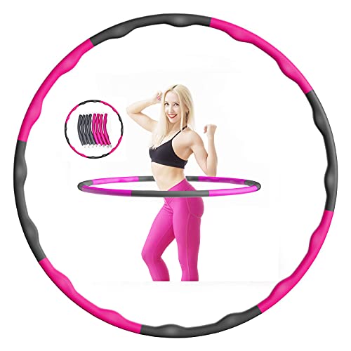 Supsdzx Exercise Hoops for Weight Loss,Fitness Exercise Hoop 2lb, Professional Exercise Hoop for Women,8 Section Detachable Adjustable Size, Workout Hooping Equipment,Pink Grey