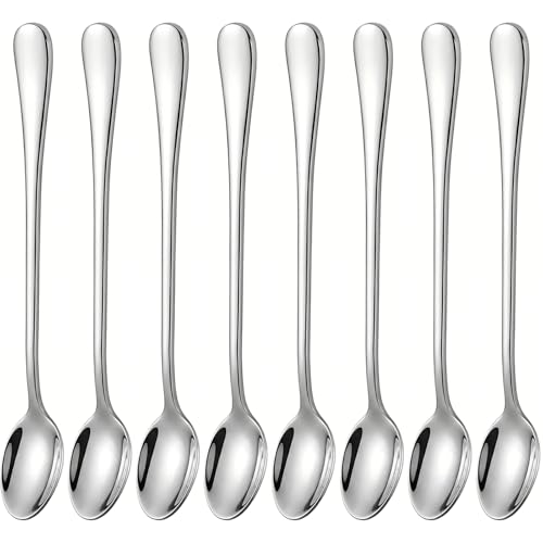 Image of Long Handle Iced Tea Spoons, 7.9 inch 18 /10 Stainless Steel Cocktail Stirring Spoons with Thickened Ergonomic Handle, Tall Coffee & Latte Stirrers, Dessert Spoon Set, Dishwasher Safe 8-Piece