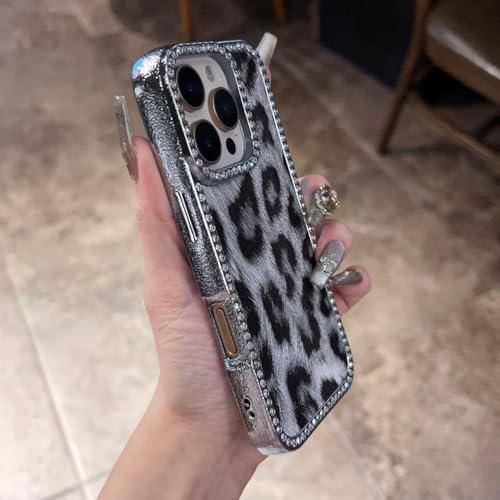 Coque antichoc iPhone 15 Pro Max noire à motif léopard pailleté - 2