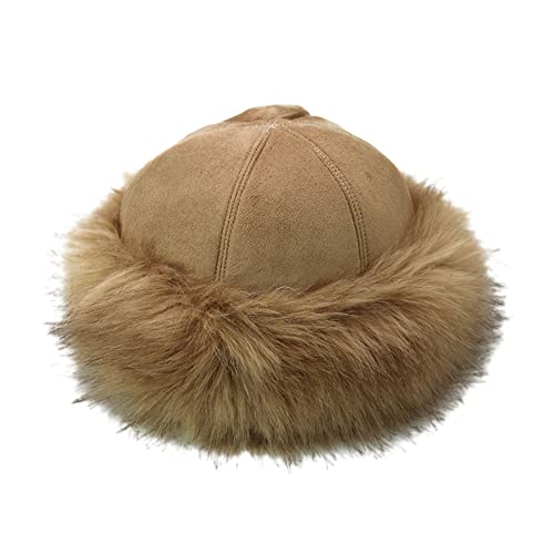 Rongchuang Sombrero ruso de piel sintética para mujer, cinta de piel sintética efecto ante gorro de invierno ruso con forro polar para viajes esquí senderismo, Camel, M Cover