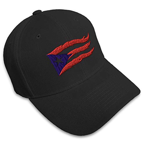 Custom Baseball Cap Puerto Rico Flame Flag Black Embroidery Flags Acrylic Dad Hats For Men & Women Black Design Only #TOP9