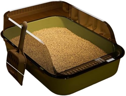 ハイフェンス半密閉式猫用トイレボックス、猫用トイレスコップと消臭バッグ付き、ペット用品猫用トイレ、厚めのデザインで洗面器の底が深くなり、細菌の増殖を抑え、お手入れが簡単、ペット