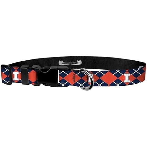 Moose Pet Wear Dog Collar – University of Illinois Adjustable Pet Collars, 1 inch, Medium, Argyle Cover
