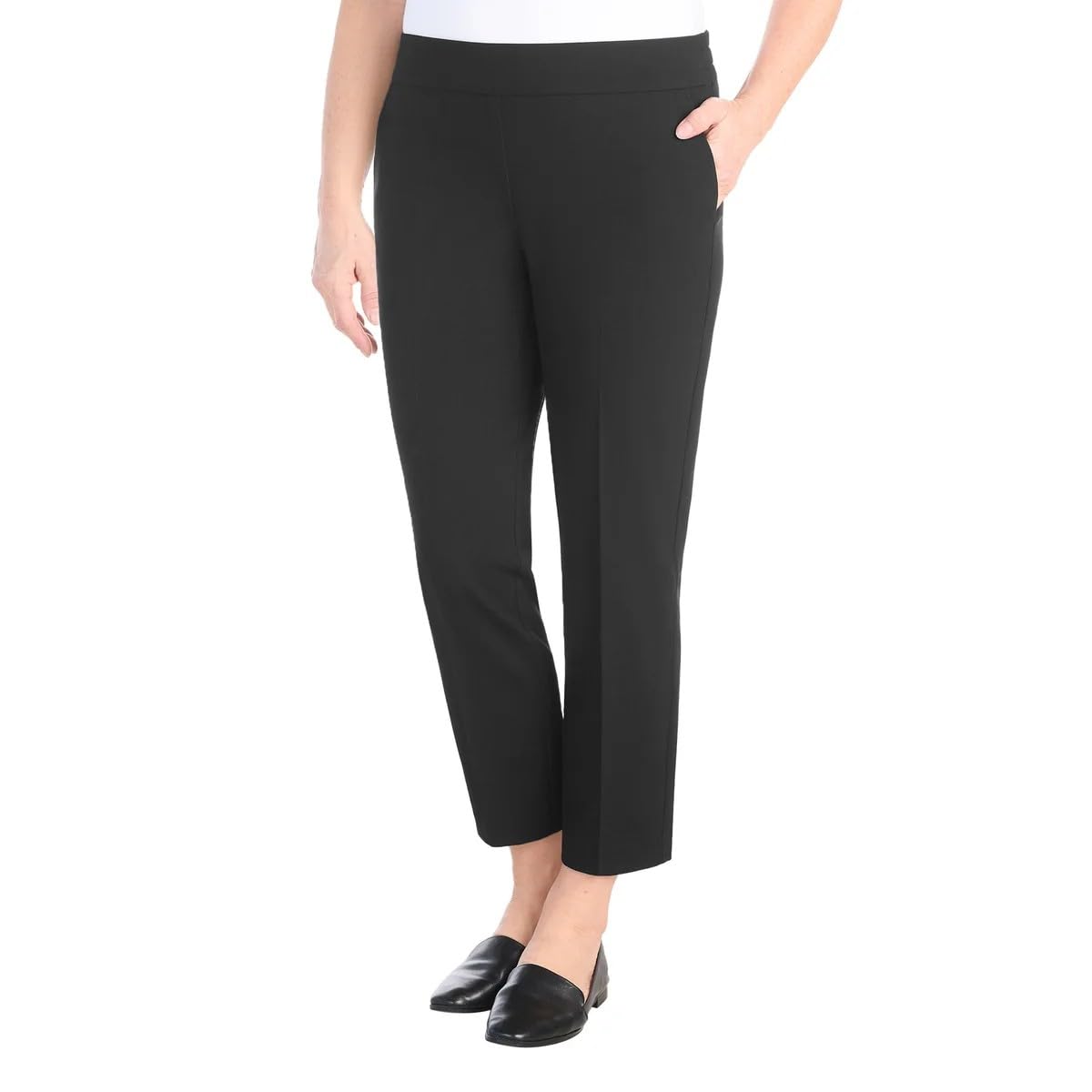 Hilary Radley Womens Pull-on Dress Pants 4-Way Stretch Elastic Waist Front Pockets US Alpha Medium Regular Regular Black