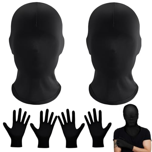 EIHI Máscara Facial Completa Negra De 2 Piezas Máscaras De Halloween, Máscara De Cabeza Completa Transpirable, Máscara Sin Rostro,Capucha Facial Para Morph De Poliéster