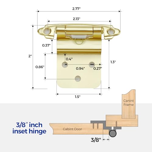 Image of Ravinte 10 Packs (5 Pairs) 3 /8 inch Inset Gold Cabinet Hinge,Self Closing Hinges for Kitchen /Bathroom /Furniture Cabinets & Doors,Decorative Cabinet Hardware Kitchen Cabinet Hinge with Door Bumper