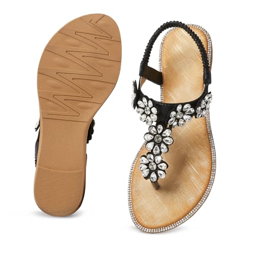 Image of iCKER Women Sandals Rhinestone Dressy Casual Summer flat flip flops Comfortable Sandals