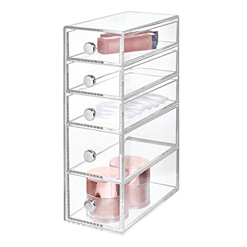 iDesign Drawers Schubladenturm, Badezimmerablage mit 5 Schubladen für Kosmetik & Accessoires und auch für Büro-und Bastelbedarf, Kunststoff, transparent