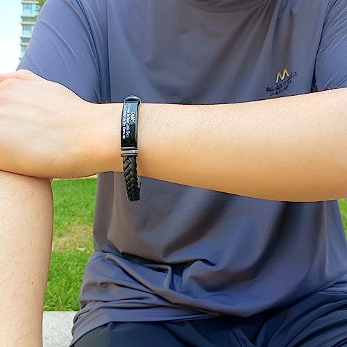 Image of Uloveido PU Leather Stainless Steel ID Bracelet for Son from Mom Dad, Encouragement Inspirational Gift to Men