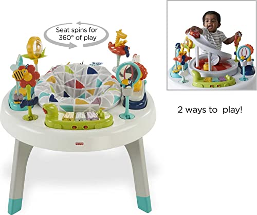 Fisher-Price Baby To Toddler -Toy 2-In-1 Sit-To-Stand Activity Center With Music Lights And Spiral Ramp, Spin Â€˜N Play Safari #TOP2