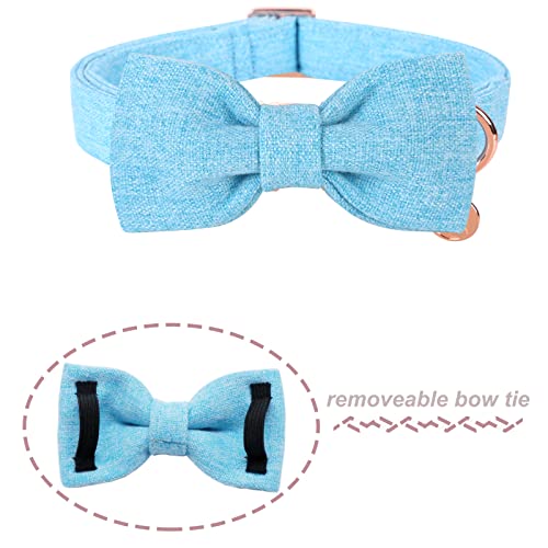 DOGWONG Cotton Dog Collar with Bow tie, Bright Blue Pet Collar Durable Adjustable Dog Collar for Large Dogs - Image 2