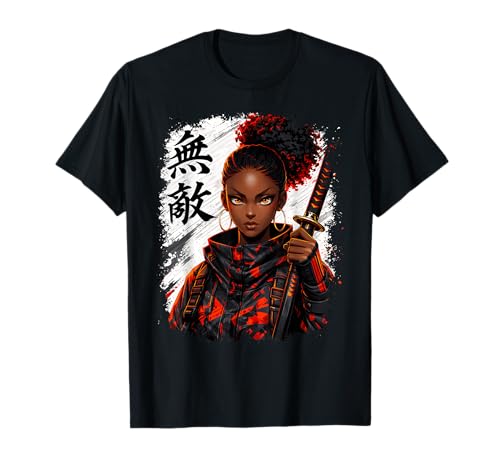 Black Samurai Girl Anime Warrior African Pride T-Shirt