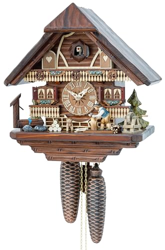 Hekas Cuckoo Clock Black Forest House with Moving Wood Chopper