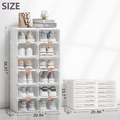 Damahome Foldable Shoe Rack For Entryway,Stackable Storage Organizer Cabinet With Doors And Shelves,Shoe Box For Closet,Hallway,Living Room (12 Cubbies,White) #TOP1