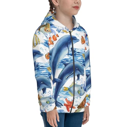 Marine Animals Kids Pullover Hoodies Boys Zip Up Sweatshirts Girls Athletic Clothes with Pocket4