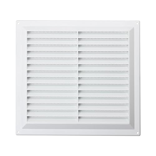 Map Plastic Louvre Air Vent with Flyscreen, for Openings 9" x 9" (229mm x 229mm), Triple Brick Grille Cover for Interior & Exterior Use, White
