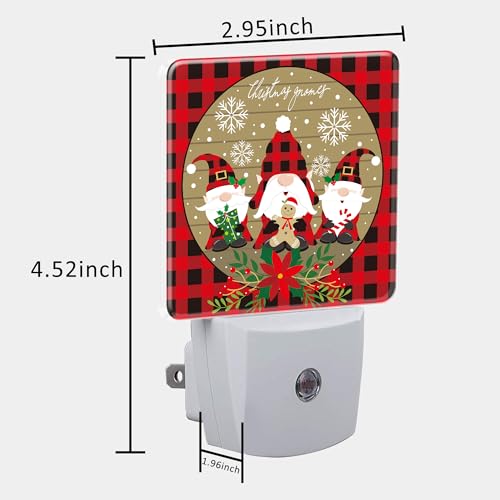 Image of Christmas Gnome Red Black Plaid Night Light for Kids, LED Night Light Plug into Wall with Dusk to Dawn Sensor for Girls Boys Women Men Room Decor, Hallway, Kitchen, Bathroom, Nursery, Stairs