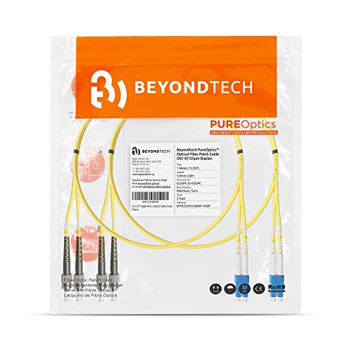 Image of BEYONDTECH LC to ST Fiber Patch Cable Single Mode Duplex-1m (3.28ft)-9 /125um OS1 LSZH (2 Pack) PureOptics Cable Series,Yellow