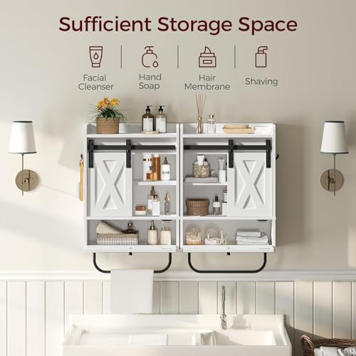 MAHANCRIS Bathroom Wall Cabinet, Farmhouse Medicine Cabinets with Sliding Door, Wall Mounted Storage Cabinet with Adjustable Shelf and Towel Bar, for Bathroom, Living Room, Kitchen, White by MAHANCRIS - Used condition - Image 5