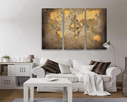 Baisuwallart A61048 3 Pieces Vintage World Map Canvas Wall Art Abstract Map Painting Framed Ready To Hang Home Office Decor Picture Prints For Living Room Bedroom Artwork #TOP2