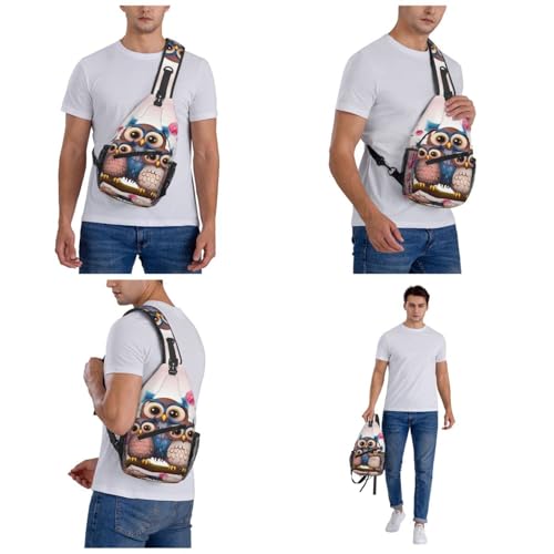 Mochila Sling Crossbody Bolsillo Búhos Negra miniatura 6