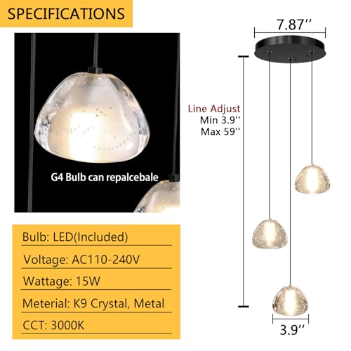 Image of Modern Chandelier Crystal Pendant Light for Kitchen Island Dining Room Bedroom Hallway Black