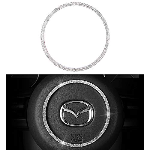 1797 Compatible Steering Wheel Logo Emblem Center Round Caps Decals Stickers for Mazda Bling Accessories Parts 3 6 CX3 CX-3 CX5 CX-5 MX5 MX-5 Miata Covers Interior Decorations Women Men Crystal Silver