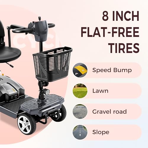 Cycmate 4 Wheel Mobility Scooter for Seniors & Adults 15 Mile Range, 6 MPH Powered Mobility Scooter with 300 lbs Capacity, Foldable Compact Mobility Scooter for Travel, Electric Wheelchair Device