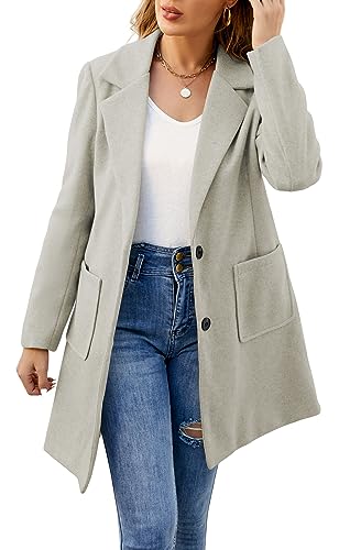 ECOWISH Women Coat Trench Jacket - Winter Long Sleeve Peacoat Fall Mid-Length Lapel Cardigan Overcoat with Pockets