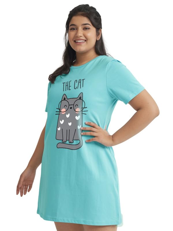 fflirtygo Women’s Cotton Short Nighty | Printed Knee Length Night Gown | Short Sleeve Nighty | Long T-Shirt | Regular Fit Nightdress | Relaxed Fit Cotton Nightwear-picture-50