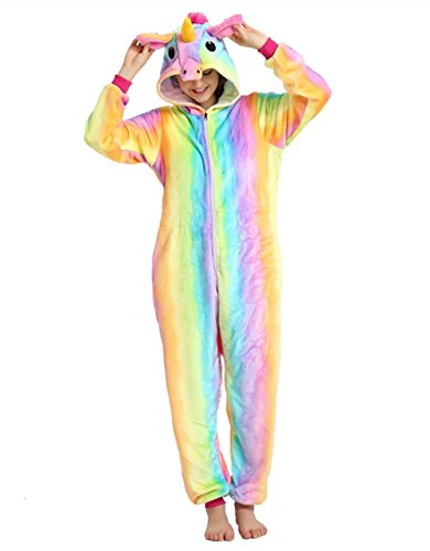 Kenmont Licorne Pyjama Adulte Animal Cosplay Halloween Costume Combinaison Nuit Vêtements Soirée de Déguisement (X-Large, Rainbow) Cover